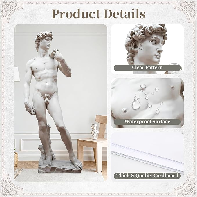 67" David Cardboard Cutout Life-Size David Statue Standee for Art Party Decor, Realistic Sculpture for Classroom Display, Museum Events, Photo Booth Backdrop, Cultural Educational