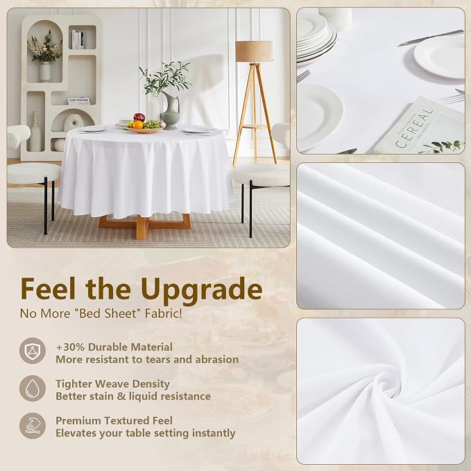 White Round Tablecloths 6-Pack, 90 Inches in Diameter | Reusable & Washable Table Cloths for 30-72 Inch Round Tables, Polyester Fabric Tablecloth for Wedding, Party, Banquet