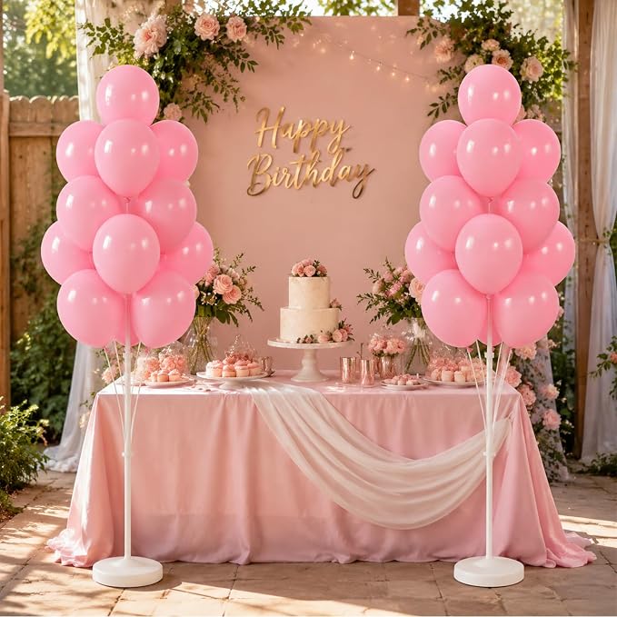Balloon Column Kit for Floor- Set of 2,Balloon Columns with Stand, Base and Pole,Balloon Tower Backdrop Decoration for Wedding, Baby Shower, Birthday Party, or Bachelorette Parties (Light Pink)