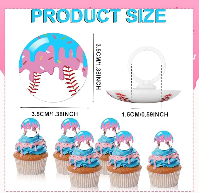 Kenning 48pcs Resin Baseball Drip Ice Cream Cupcake Ring Toppers Baseball Sport Cupcake Topper Rings for Sports Ball Theme Baby Shower Birthday Party Cake Decoration Supplies