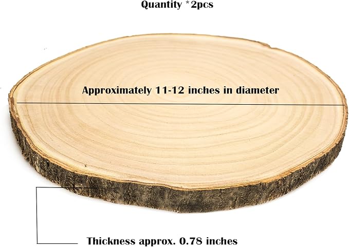2 pcs Large Wood Slices for Centerpieces 11-12 inches Wood Rounds for Tables Decor Rustic Wood Circles for DIY Crafts and Wedding Decor Round Wooden Discs Rustic Wedding Centerpiece