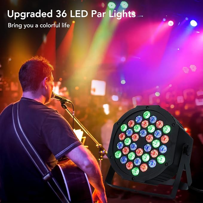 Dj Lights, 2 Pack 36 LED Par Lights Stage Lights with Sound Activated Remote Control & DMX Control, Stage Lighting Uplights for Wedding Club Music Show Christmas Holiday Party Lighting