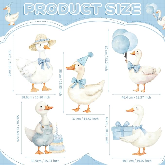 5Pcs Silly Goose Baby Shower Decorations, Blue Large Goose Cardboard Cutout Standup, Geese Birthday Party Sign for Photo Booth Props Backdrop Garden Entrance Decor Cartoon Party Supplies