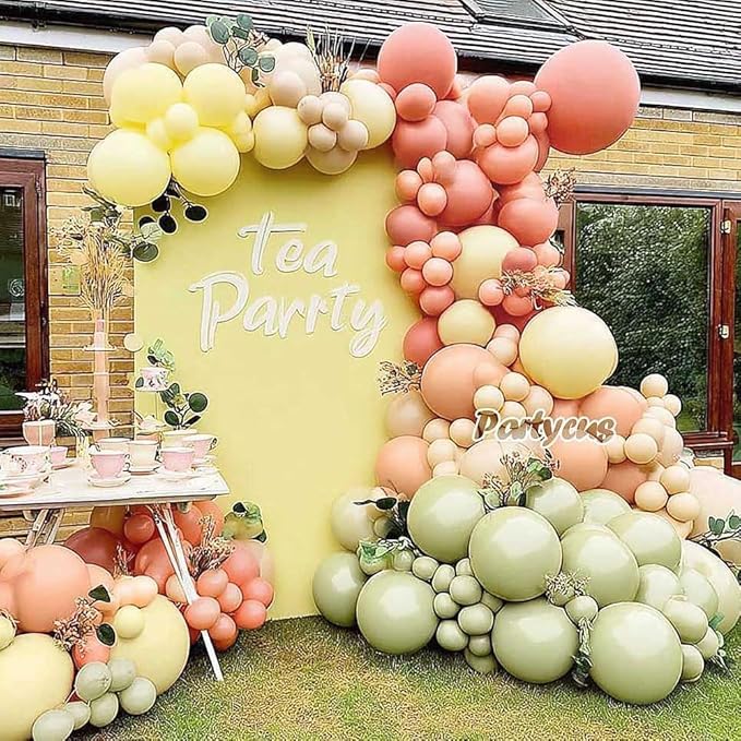 Dusty Pink Yellow Green Balloon Arch, Double Stuffed Sage Light Yellow Peach White Sand Mauve Pastel Balloon Garland Kit for Baby Shower Birthday Bridal Wedding Floral Valentines Party Decoration