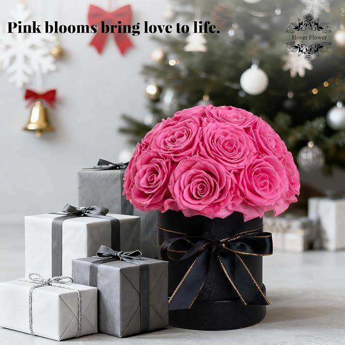 18 Preserved Flowers for Delivery Prime, Roses Dome Forever Flower Decor for Party Home Table Bedroom, Anniversary, Birthday, Wedding Gifts for Women Her (Pink)