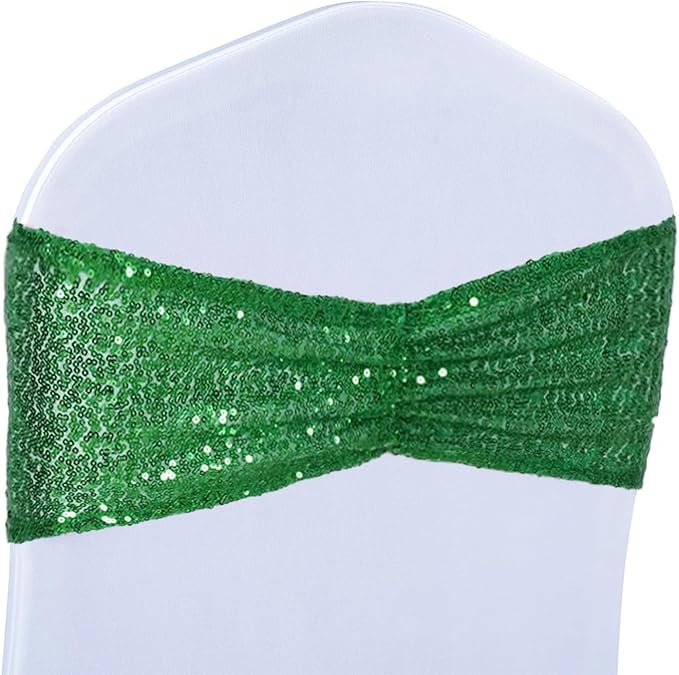 Eternal Beauty Set of 50 Sequin Chair Sash Band Bows Green Chair Sashes for Wedding Cover Decorations