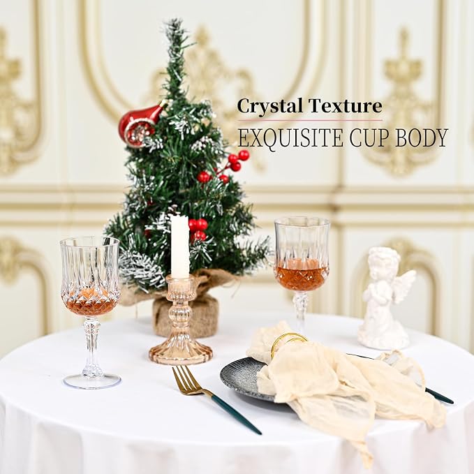 24Pack Transparent Plastic Wine Glasses,Vintage Plastic Goblets for Parties, Transparent Drinking Glasses Crystal Water Goblets Reusable for Wedding Reception, Grand Event Party Supplies