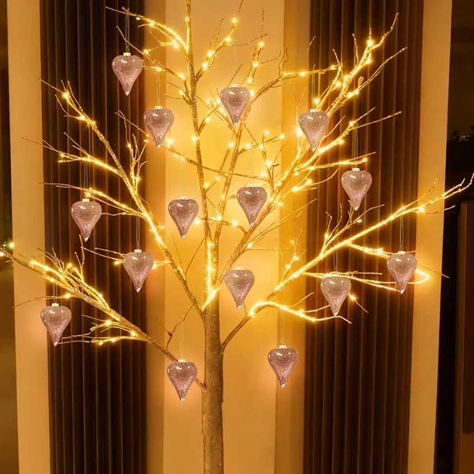RattanView 12 Pack Valentine Heart Glass Ornament 3.2 inch Rose Gold Glass Heart Shaped Ornament Shiny Antique Romantic Love Shaped for Valentine Gift Wedding Anniversary Holiday Hanging Tree Decor