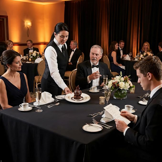8 Pack Black Tablecloths 60 x 84 Inch Rectangular Table Cloths for Rectangle Tables 4ft, Wrinkle Resistant Black Table Cloth Washable Polyester Fabric for Buffet Wedding Party Banquet