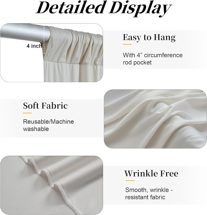 20ft x 12ft Wrinkle Free Beige Backdrop Curtains for Parties, Silky Photo Backdrop Drapes 12FT Long Back Drop Cloth for Wedding Birthday Photography Background Decor