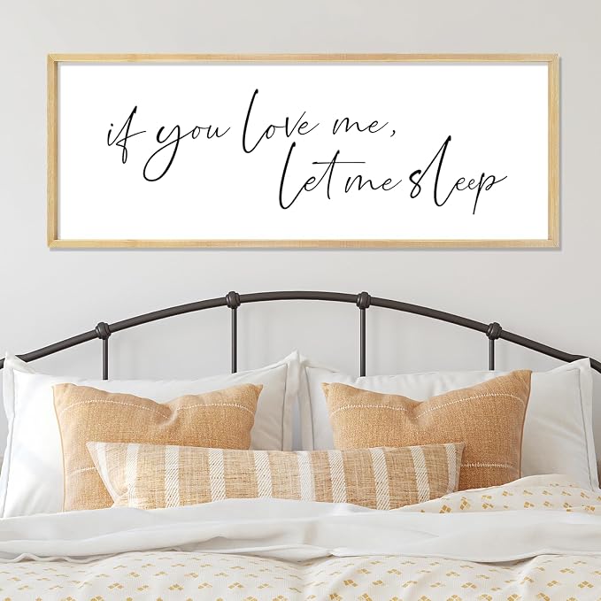 YWJKWLGS If You Love Me Let Me Sleep Bedroom Wall Art Above Bed | 40x15 Inch Rustic Natural Wood Framed Funny Sleep Sign Wall Decor for Master Room Over Bed, Sleep Lovers Her Him