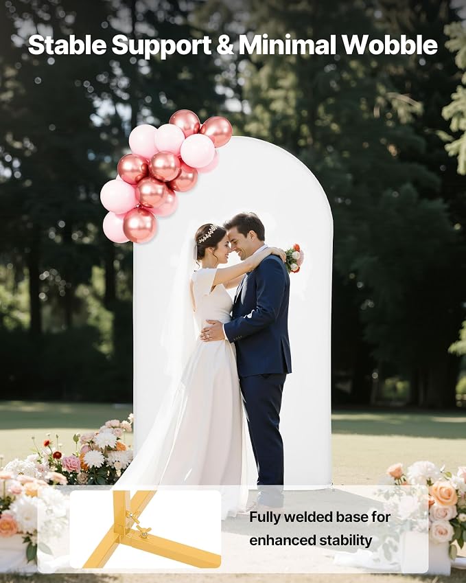 VEVOR Arch Backdrop Stand, 7.2 x 4 ft, Stable Structure, Easy Assembly, 1 Set Gold Metal Arch Backdrop Stand with Cover for Wedding, Birthday Party, Holiday Celebration, and Ceremony Decoration
