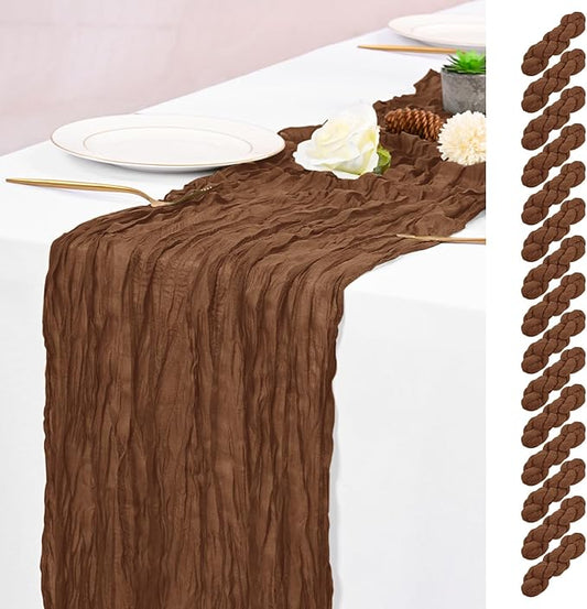 15 Pack Brown Table Runner 17 x 108inch Cheesecloth Table Runner Boho Gauze Table Runners Rustic Sheer Fabric Cheese Cloth Table Runners for Wedding Party Bridal Shower Farmhouse Thanksgiving Decor