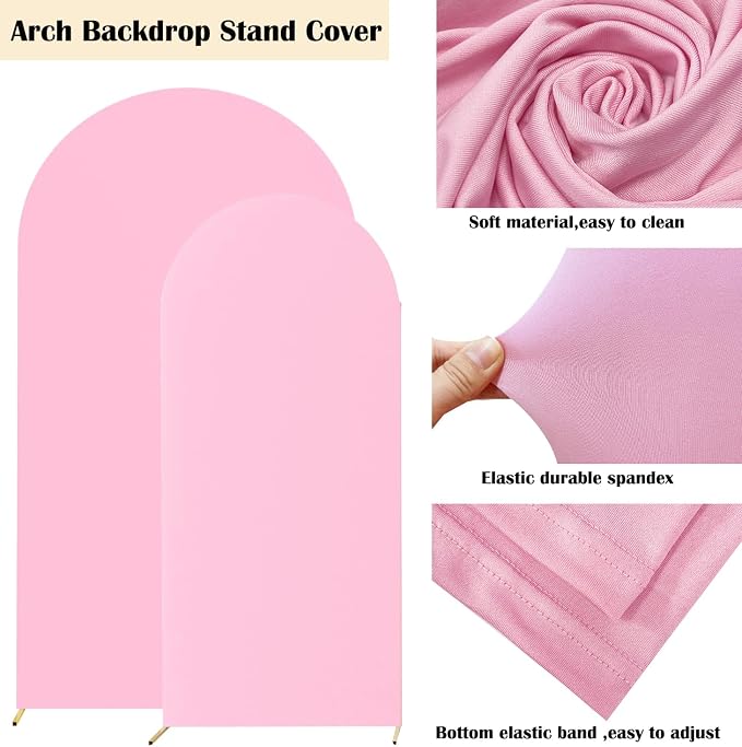 HAINARverS Set of 2 Wedding Arch Cover 6FT,7.2FT Spandex Fitted Stretchy Arch Stand Covers,2 Sided Round Top Chiara Backdrop Cover for Birthday Party Banquet Baby Shower Arch Decoration(Pink)