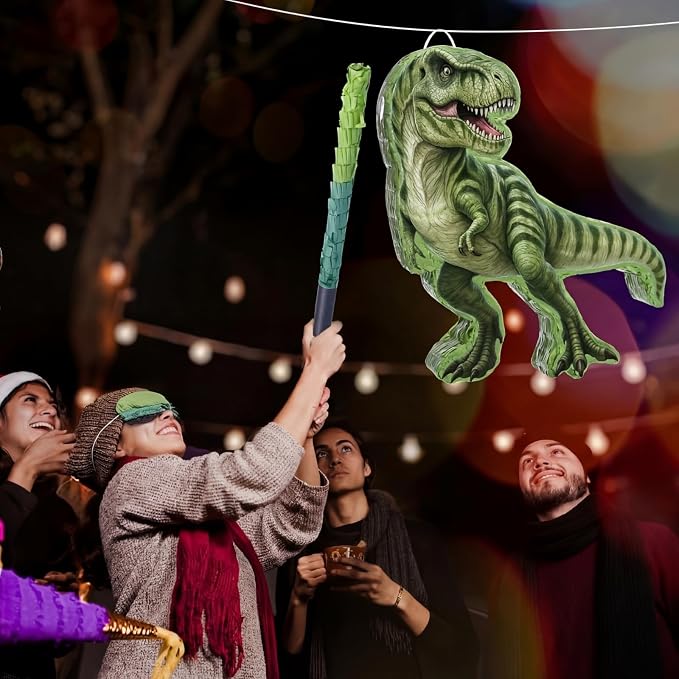 Dinosaur Piñata Set Dino Themed Piñata with Stick and Blindfold Girls Dinosaur Birthday Party for Animal Theme Party Decoration Baby Shower Game Supplies (Green Dino)