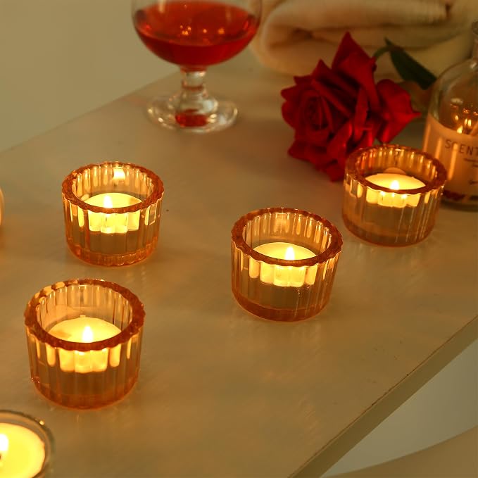 GOLDEAL 36Pcs Gold Glass Tealight Candle Holders Bulk,Thick Glass Tea Light Candle Holder Decor,Candlestick for Wedding Party (36, Gold)