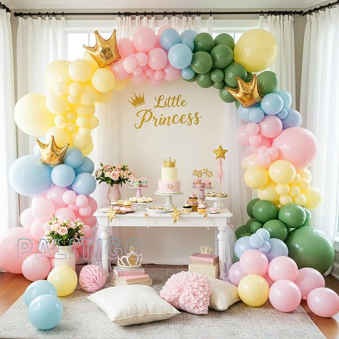 Pastel Balloon Arch Kit for Baby Shower Decorations, Birthday Party, Garden Wedding – Double Stuffed Pink Blue Yellow Green Balloons with Gold Butterflies – Girl Boy Gender Reveal Decorations