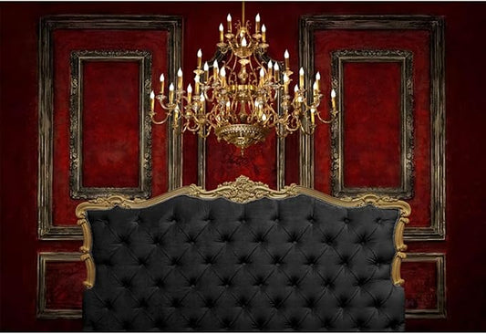 YongFoto Retro European Red Wall Texture Backdrop 10x6.5ft Classic Nordic Royal Black Gold Sofa Headboard Photography Background Bridal Shower Wedding Party Banner Room Decor Portraits Photoshoot