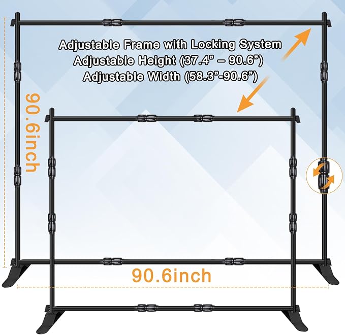 iElyiEsy Backdrop Banner Stand, 8x8FT Heavy Duty Adjustable Step and Repeat Stand with Carrying Bag for Parties Photo Booth Trade Show