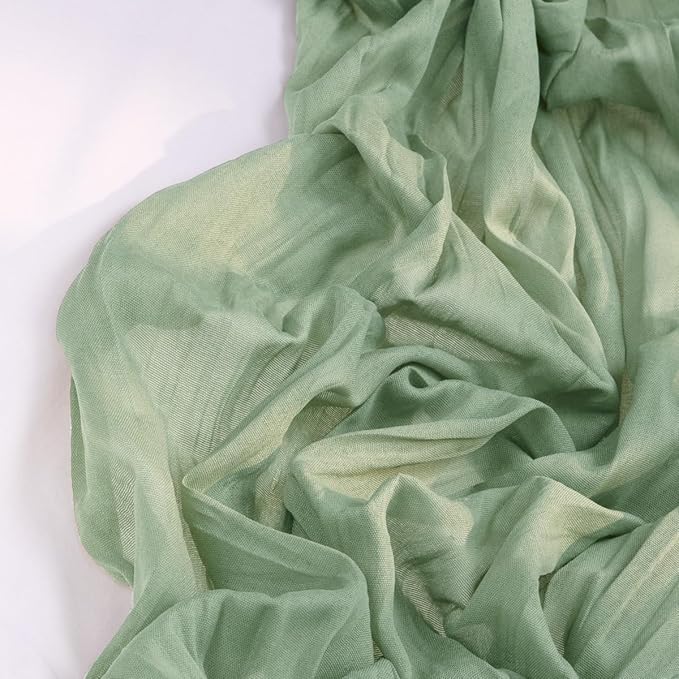 DeZerlor Sage Green Cheesecloth Table Runner 12 Pack Spring Easter Table Runners Boho Gauze 120 Inches Sage Cheese Cloth Table Decor for Wedding Bridal Baby Shower Parties