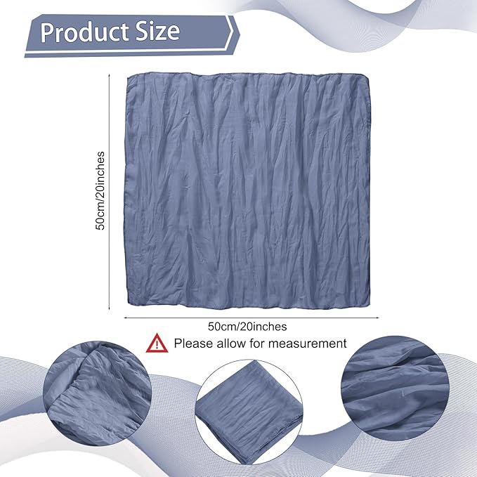 LZY 60 Pack Gauze Cheesecloth Napkins 20x20 Inch Dinner Cloth Napkins, Soft Boho Table Napkins Rustic Wrinkled Cheese Cloth Napkins Bulk for Wedding Party Baby Shower Event Decor (Dusty Blue)