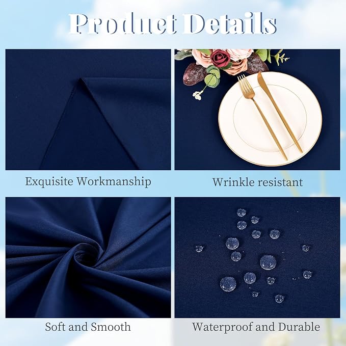 10 Pack Navy Blue Round Tablecloth 90 Inch, Waterproof Polyester Fabric Table Cloth for Round Tables, Stain Wrinkle Resistant Tablecloths Washable Table Cover for Wedding Dining Party Banquet