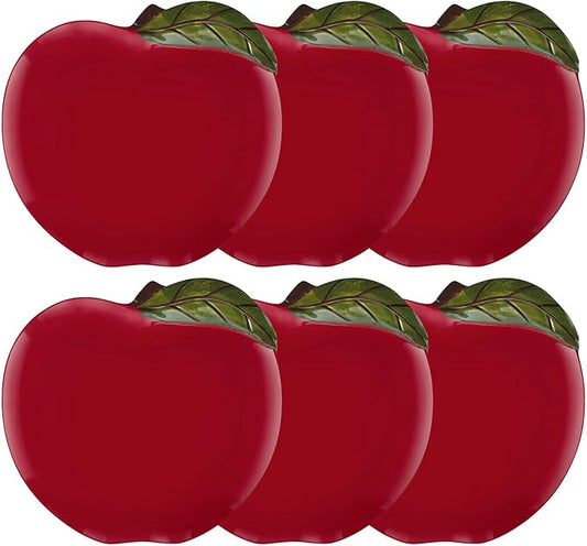 UPware Apple Melamine Dinner Plate Set, Apple Shaped Plates for Main course, Pasta, and Salad, BPA-Free, Dishwasher Safe, Red, 11 Inch, Set of 6