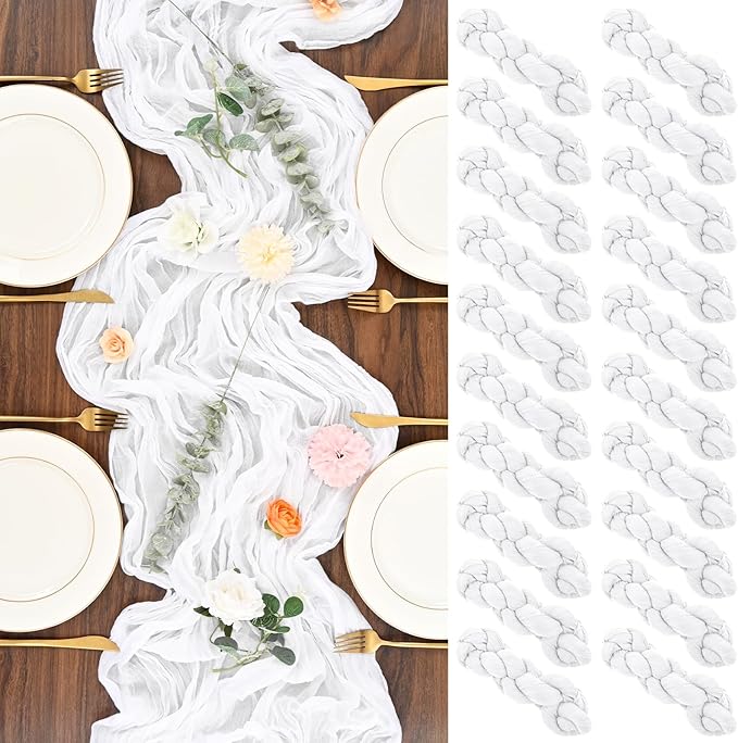 20 Pack White Table Runner 10FT Long Cheesecloth Table Runner Cheese Cloth Gauze for Wedding Party Birthday Decoration-White
