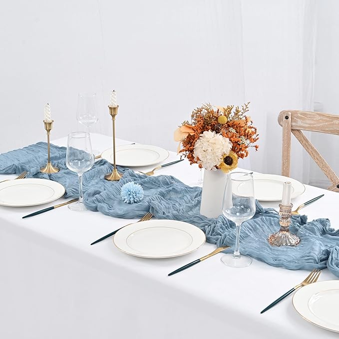 24 Pack Dusty Blue Cheesecloth Table Runner ,10FT Cheese Cloth Table Runner for Wedding Decor, 20x120inch Rustic Boho Gauze Table Runners for Wedding Party Bridal Shower