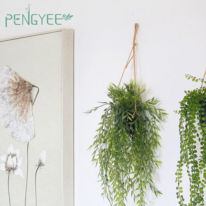 3 Packs 28" Fake Hanging Plants with Black Pots for Wall Decor | Artificial Fern Plants, Indoor/Outdoor Use, for Home Bathroom Bedroom Office Decor, Easy to Clean, Lifelike Appearance