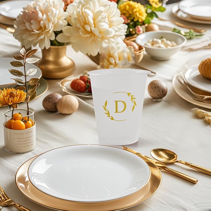 100 Monogrammed Cups Disposable Initial Plastic Cup 12 oz Wedding Personalized Cup for Wedding Reception Baby Shower Birthday Party(Letter V)