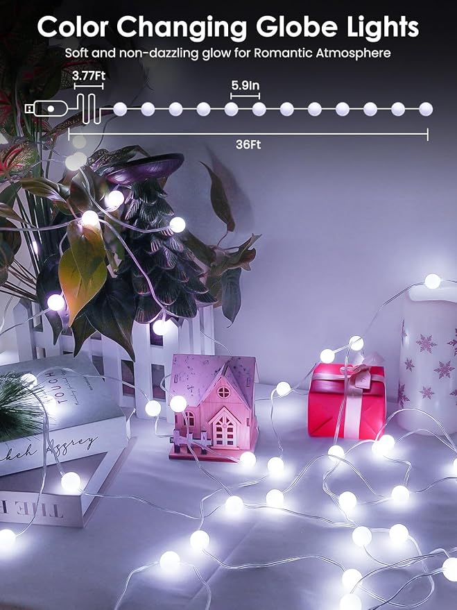 LORRYTE Smart Color Changing String Lights Indoor for Bedroom, 33FT 66LED App Control LED Globe Fairy Lights Plug in with Remote for Girl's Room Party Bedroom Classroom Christmas Fall Decorations