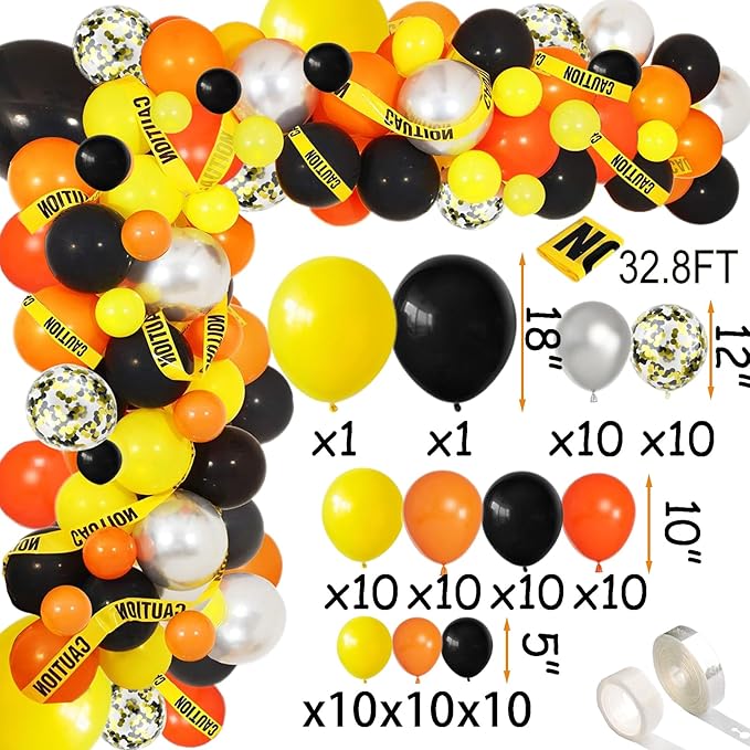 345 Pcs Construction 4th Birthday Party Supplies, Dump Truck Four Years Old Party Decorations Include Backdrop, Balloons Box, Hanging Swirls, Tablecloth, Plates, Cake Toppers, Balloons Garland Kit