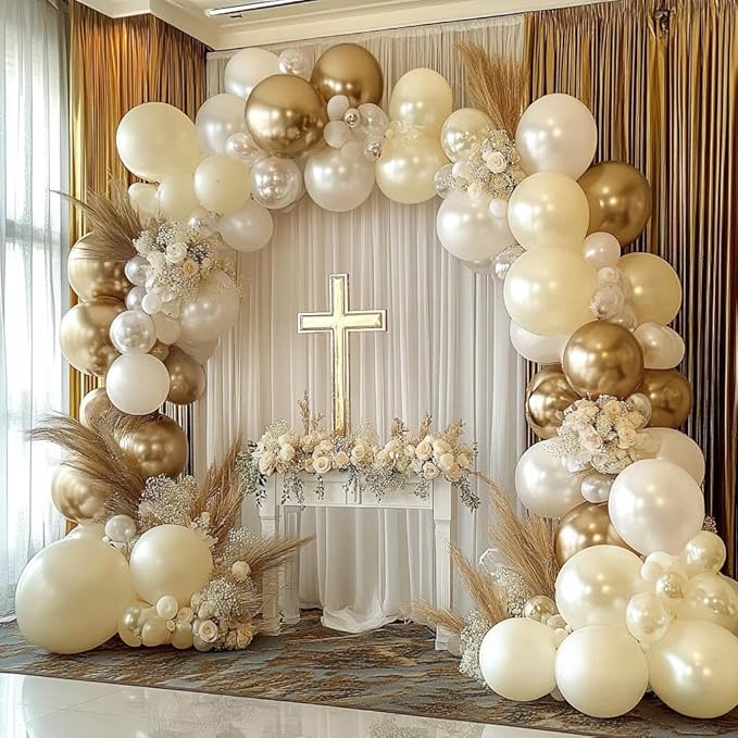 Pearl White Balloon Garland Double Stuffed Sand White Balloons Different Sizes 18/12/5in Pastel Ivory Cream Balloon Arch Kit for Wedding Bridal Baptism Baby Shower Birthday Party Decorations