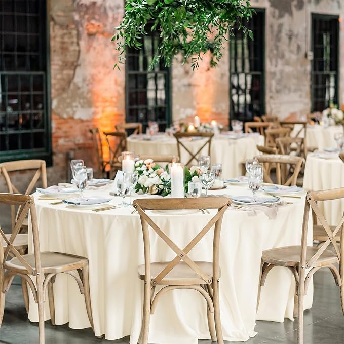 10 Pack Round Tablecloth 90 Inch Ivory, Polyester Fabric Round Table Cover, Stain & Wrinkle Resistant Washable Table Cloth for Wedding, Party, Banquet, Dining Decor