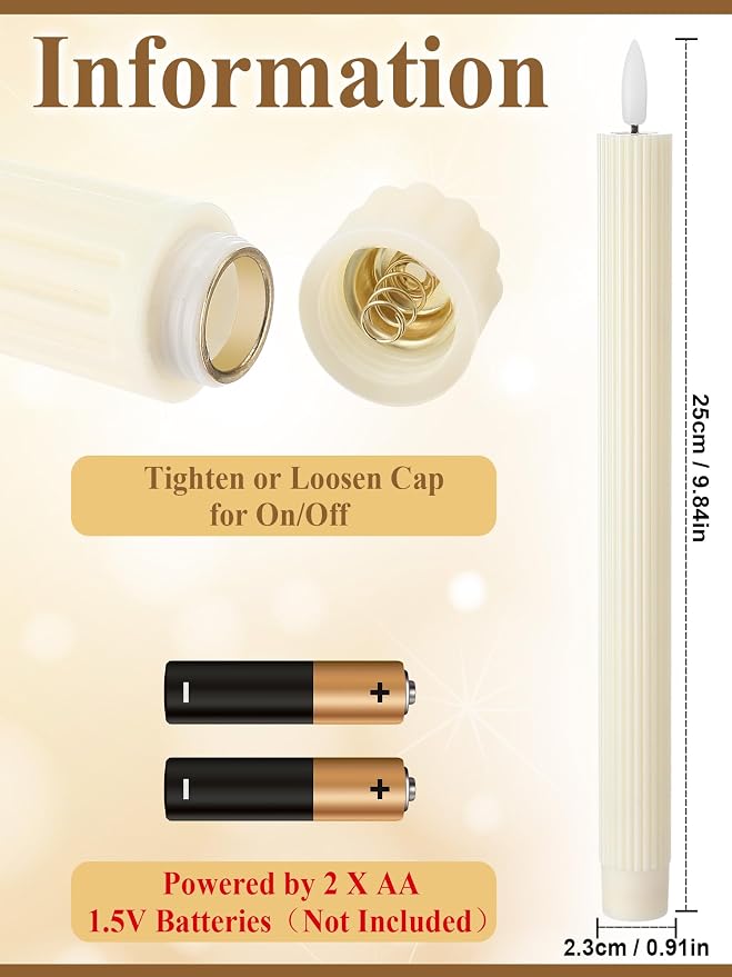 Funtery 48 Pcs Flameless LED Taper Candles Battery Operated Candles Bulk Realistic LED Candlesticks Flickering for Wedding Church Party Home Decor(Ivory,10 Inch,Elegant Style)