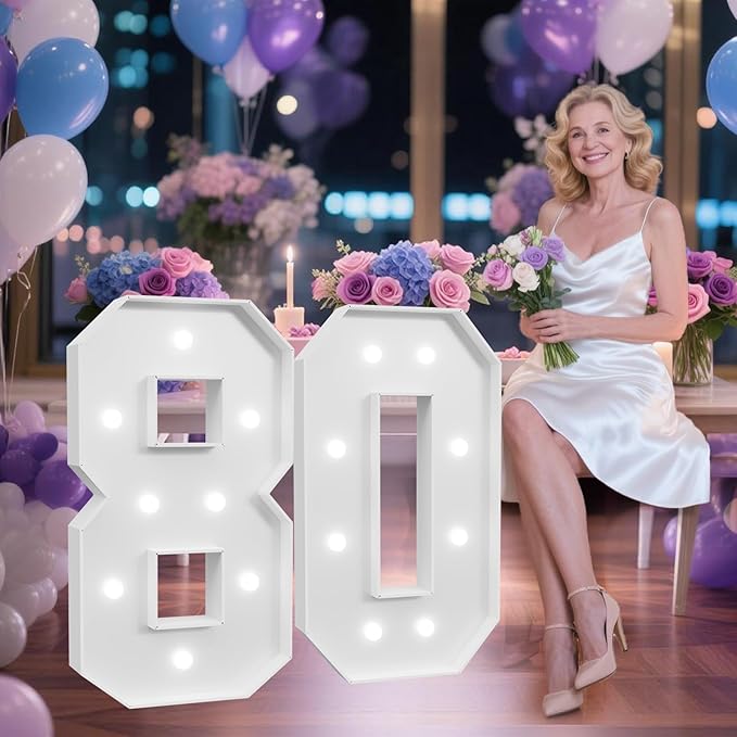 3FT Marquee Numbers 80 with Lights, Large Light Up Numbers Sign for 80th Birthday Party Decorations, Anniversary Celebration Backdrop Decor for Women and Men