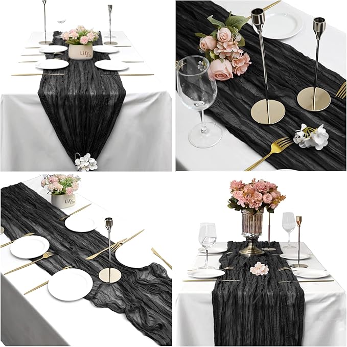 15 Pack Cheesecloth Table Runner 6FT Black Table Runner Gauze Cheese Cloth Table Runners 35 x 72Inch for Wedding Engagement Birthday Party Baby Bridal Shower Banquet Event Spring Table Décor(Black)