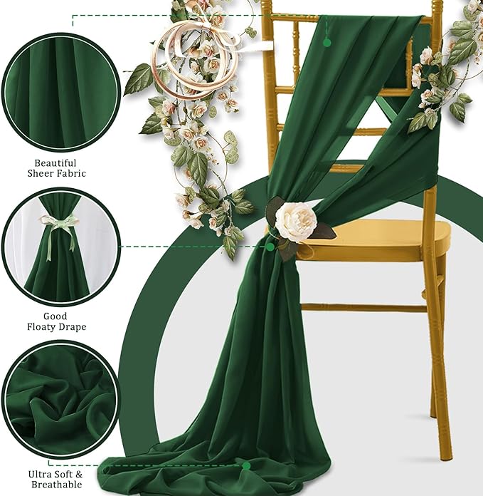 Horbaunal Dark Green Chiffon Table Runners 10FT Sheer Chiffon Runner 29x120 Inches Romantic Boho Rustic Table Runner for Wedding Party Bridal Baby Shower Table Decorations