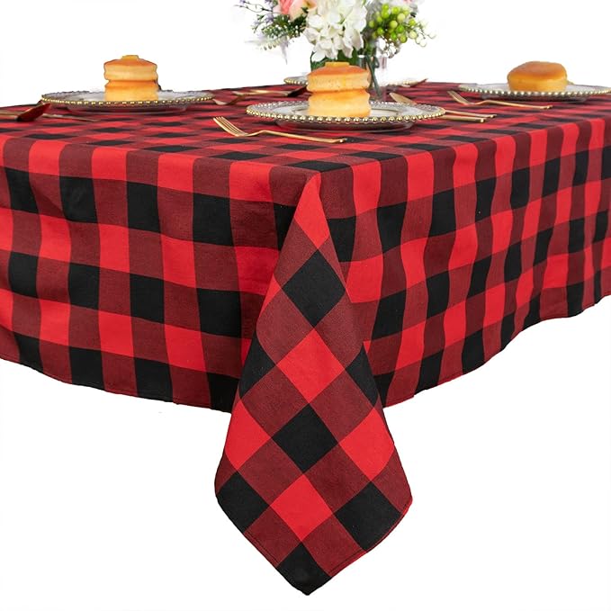 ShinyBeauty Rectangular Tablecloth 60"X120" Red and Black Checkered Tablecloths Cotton Table Linen Farmhouse Picnic Buffalo Plaid Table Cloth