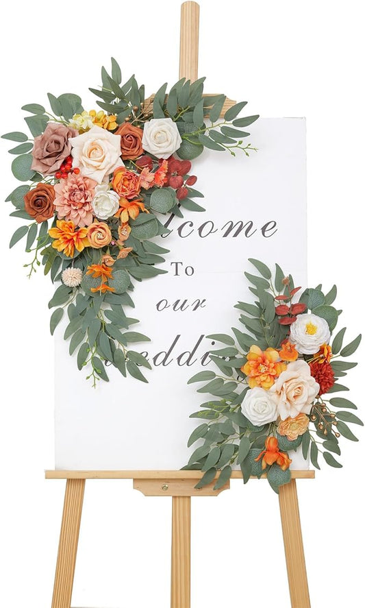 Faux Flowers Wedding Arch Flowers Kit(Pack of 2) for Wedding Decor Ceremony Reception Backdrop Thanksgiving Halloween Party Decoration (Orange)