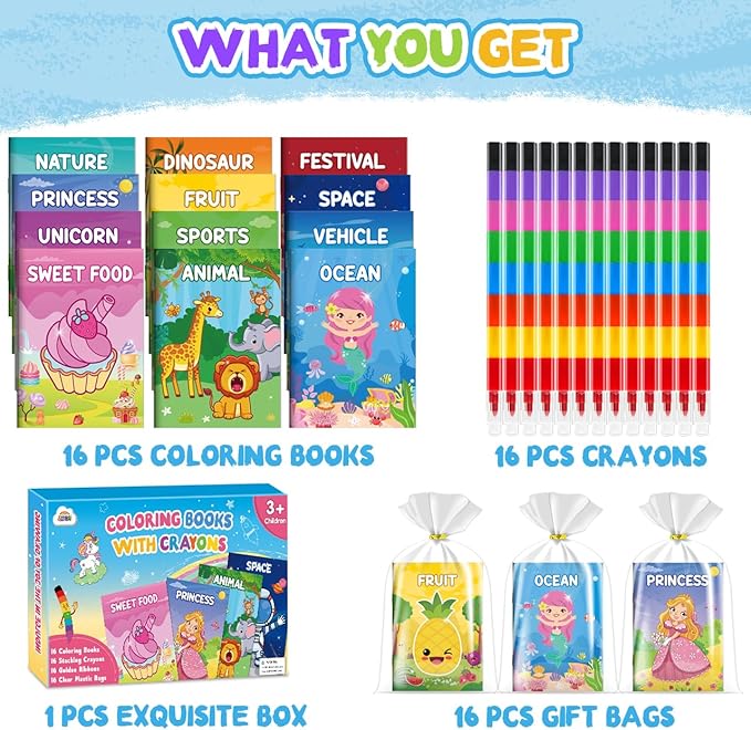 ZMLM 24 Pack Coloring Books for Kids with Crayons,Graduation Party Favors for Kids 4-8, Goodie Bags Stuffers for Toddlers, Classroom Prizes Birthday Return Gifts (Party)