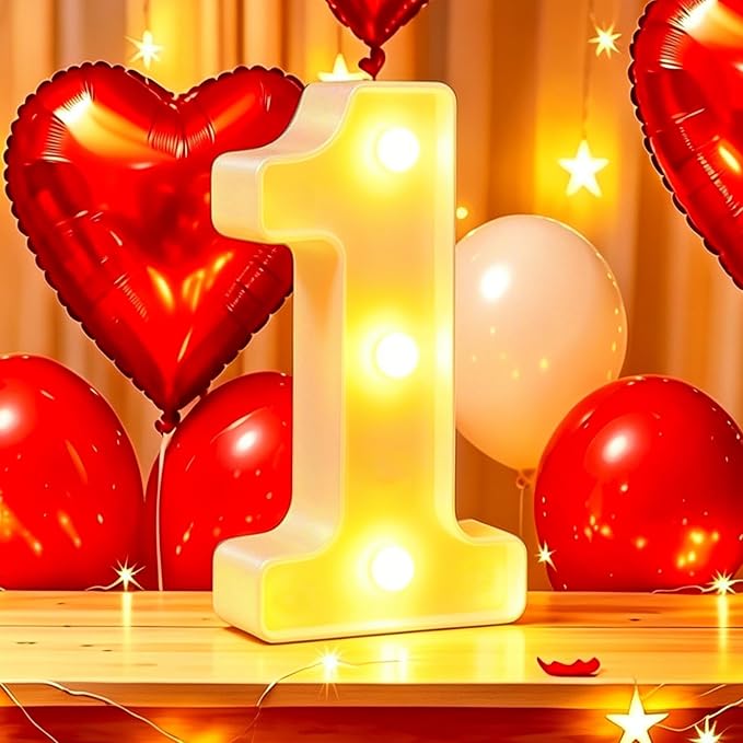Light Up Number 1" Letters, Marquee Number Lights Sign, Romantic Table Decoration for Valentine's Day Wedding Anniversary