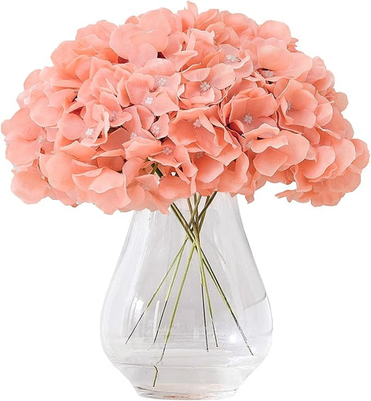 Artificial Hydrangea Flowers Coral Heads 10 Fake Hydrangea Silk Flowers for Wedding Centerpieces Bouquets DIY Floral Decor Home Decoration with Stems
