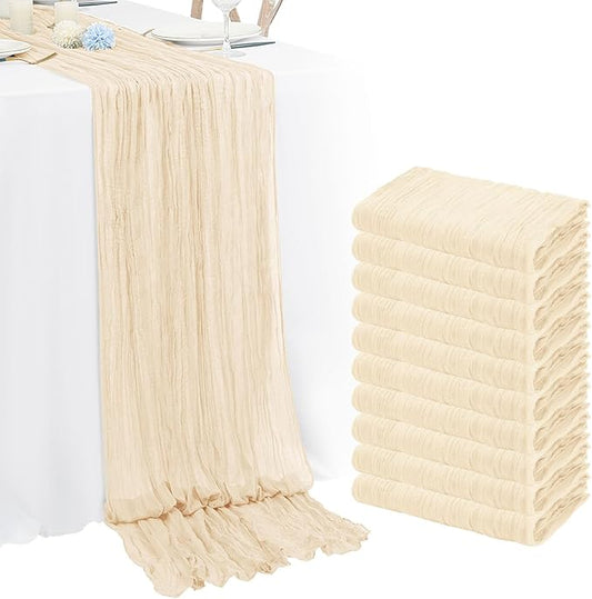 10 Pack Ivory Cheesecloth Table Runner 10FT Boho Romantic Gauze Table Runner 20 x 120 Inch Rustic Sheer Runner for Wedding Party Bridal Shower Thanksgiving Christmas Decoration