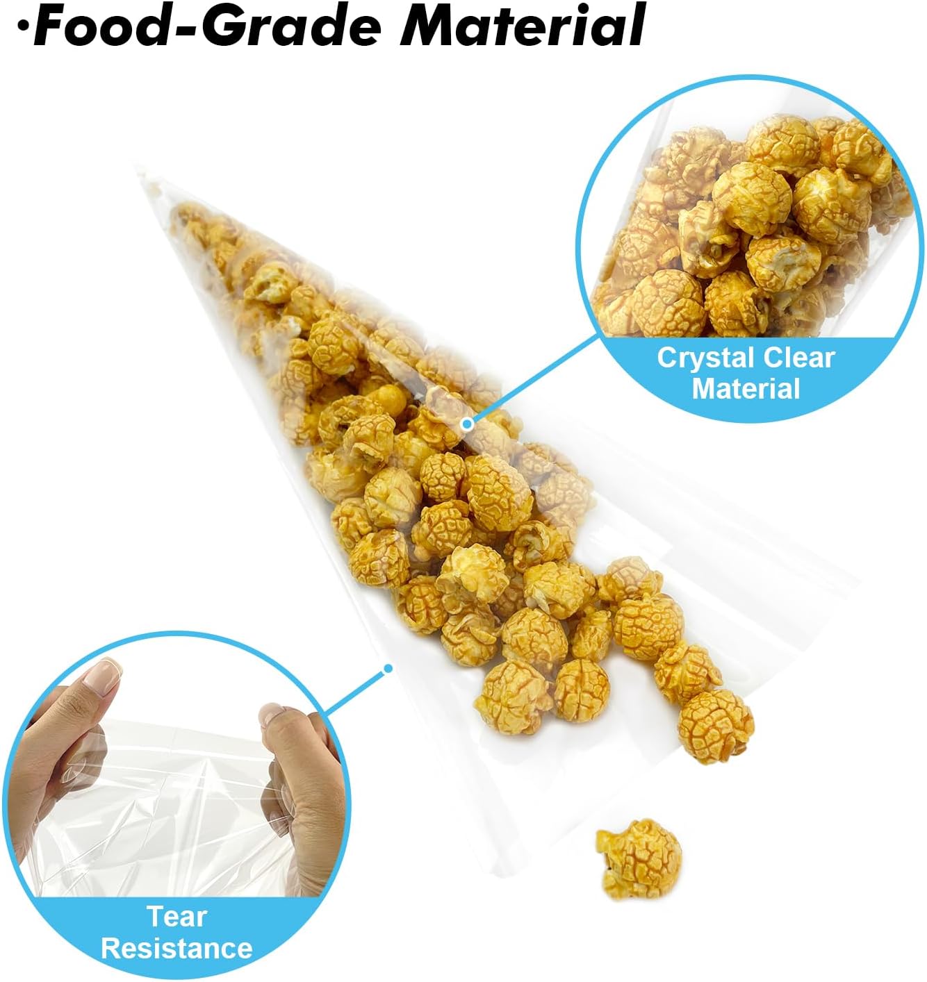 EKAPACKAGING 50Pcs Star Print 7x15 Inches Cone Shaped Treat Cellophane Bags Twist Tie Triangle Christmas Party Favor Cotton Candy Bags With Ties For Popcorn, Chocolates, Ice Cream Cone