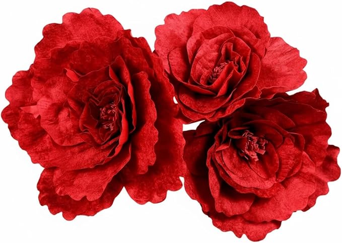 Norme 3 Pcs Giant Flowers for Decoration 12, 16, 20 Inch Large Artificial Red Velvet Rose Petals Giant Flowers Big Paper Red Peony for Wedding Arch Decoration Home Decor Anniversary Birthday