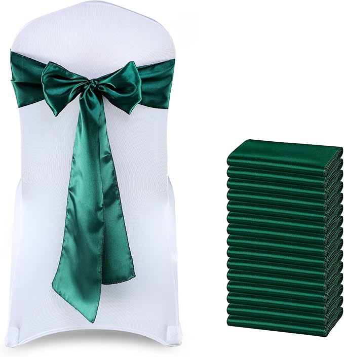 MDS Satin Chair Sashes, 125 Pack, 7”x108” Each, Decorative Chair Bows Ribbon Tie Backs for Wedding Party, Holiday Dinner, Birthday, Reception, Banquet, Hotel & Event Decoration - Hunter Green