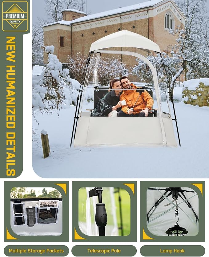 Pod All Weather Sports Tent, Outdoor Pop Up Bubble Clear 540° View Winter Tent for 1-2 Person, Instant Cold Weather Shelter with Rainfly for Soccer, Football, Softball & Other Sports Events