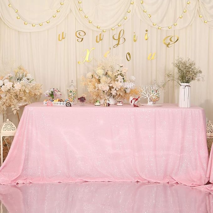 Juya Delight 60" x 102" Pink Rectangle Sequin Tablecloth for Party Dinner Banquet Festival Wedding Anniversary Exhibition Dessert Table